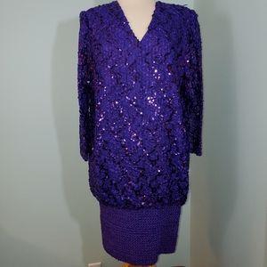 VTG 1980s Siasia NY Sequin Purple Dress V-neck Evening Cocktail Holiday